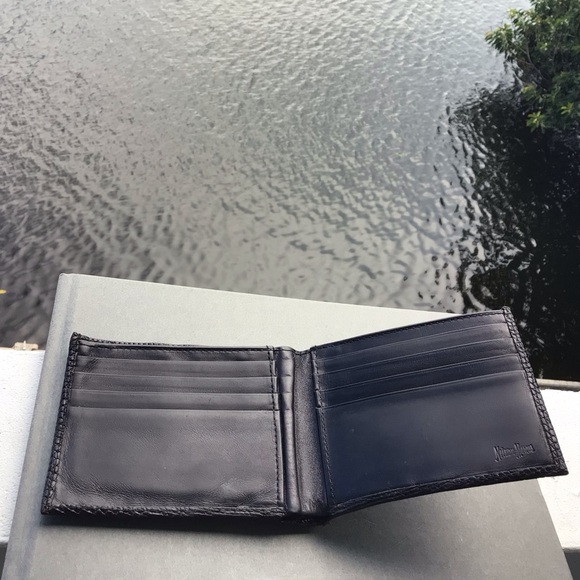 Neiman Marcus Slim Signature Lizard Wallet Made in USA Black - Picture 6 of 15